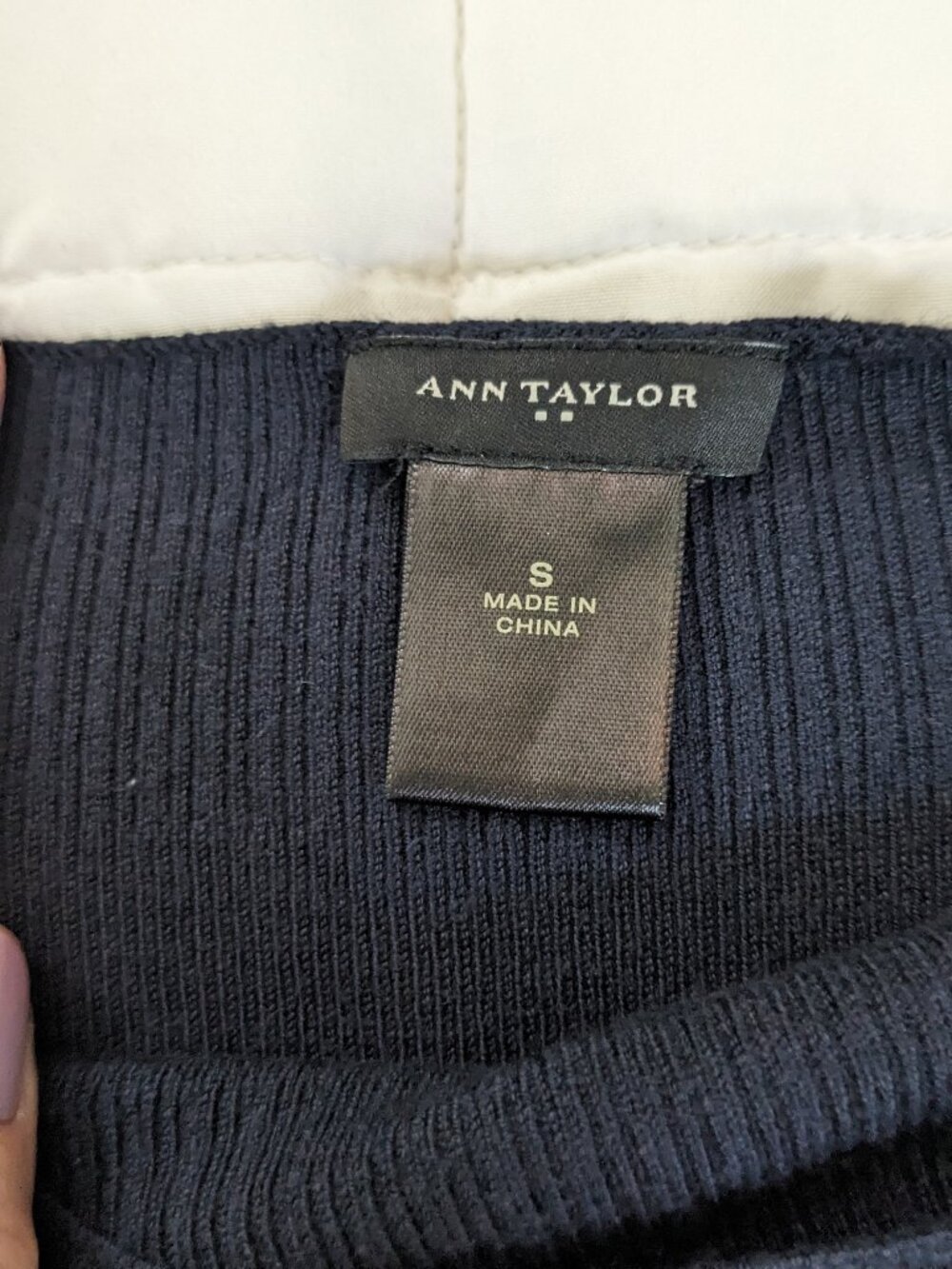 Ann Taylor Navy Blue Knit Peplum Top, Soft Rayon Blend Peplum Top Boat Neck - Picture 4 of 6